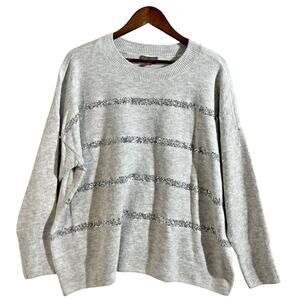 Vince Camuto Women's Sequined Pullover Sweater Gray Silver Size XL NWT